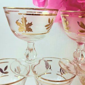 MCM Libbey 22K Gold Foliage Frost and Clear Champagne/Sherbet Glass